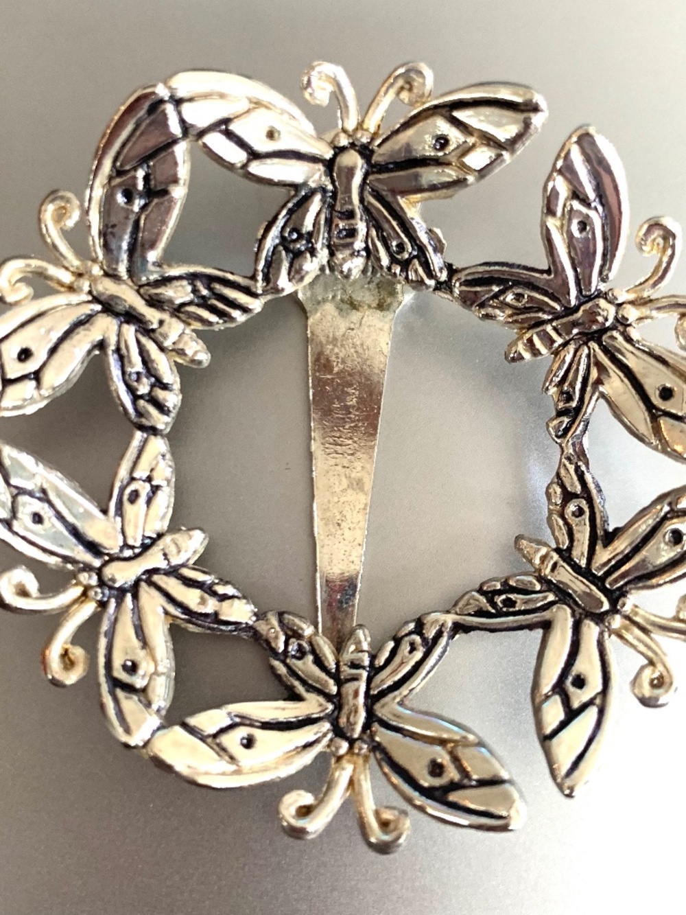 Emilia Castillo Designer Scarf Hair Clip Brooch Silver Butterfly 1997
